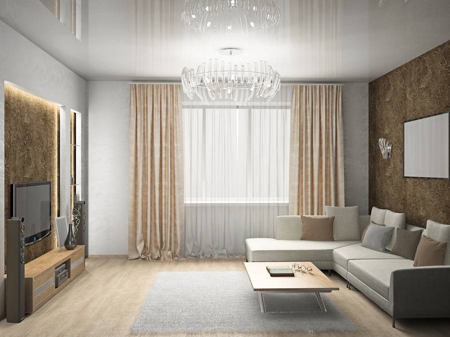 Классический глянцевый потолок для зала